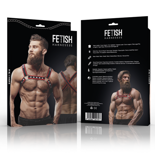 Harnais de poitrine homme noir et rouge - Fetish Harnesses