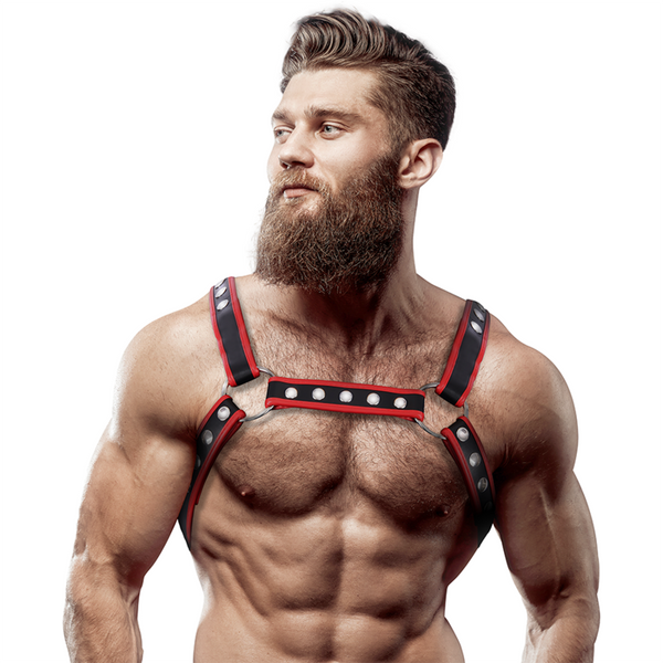 Harnais de poitrine homme noir et rouge - Fetish Harnesses
