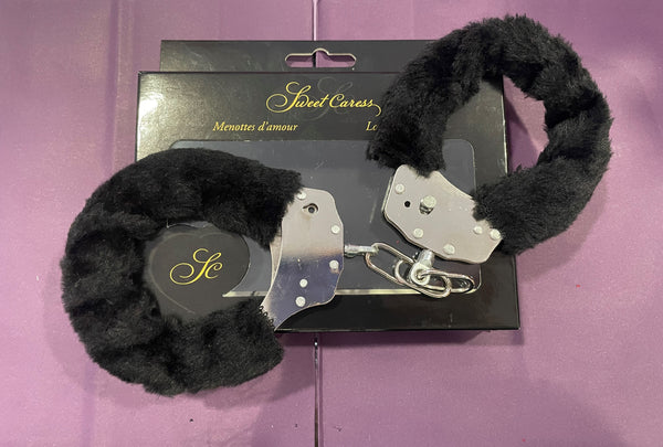 Menottes poignets-chevilles Sweet Caress fourrure et metal - large - Noir
