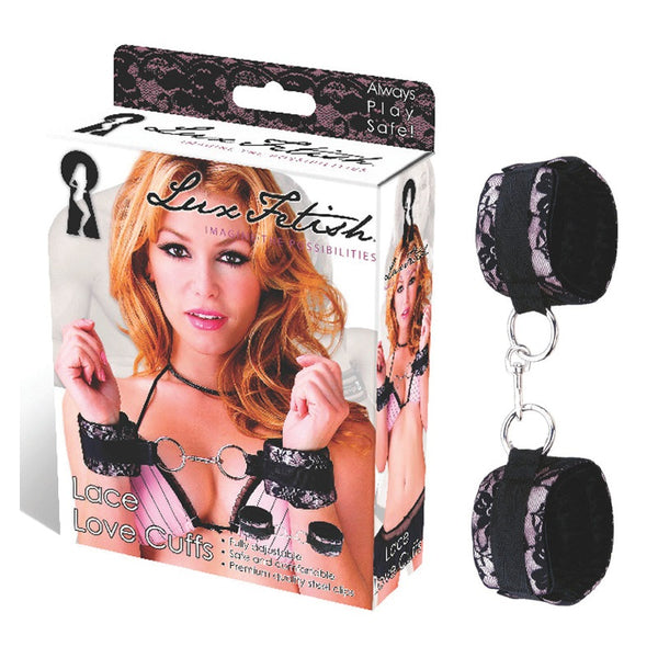 Menottes poignets Lace Love Cuffs Rose Dentelle Noire Lux Fetish