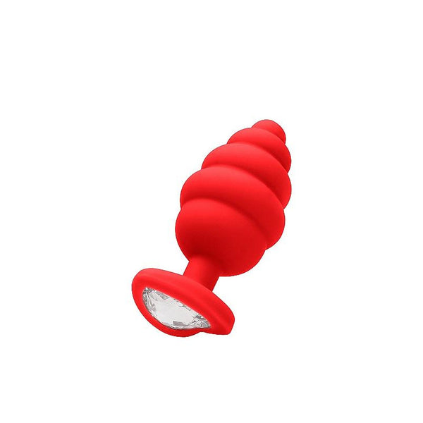 Rosebud Ribbed Large Rouge avec Diamant coeur - Shots Toys - Taille M
