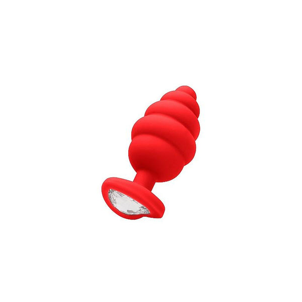 Rosebud Ribbed Regular Rouge avec Diamant coeur - Shots Toys - Taille S