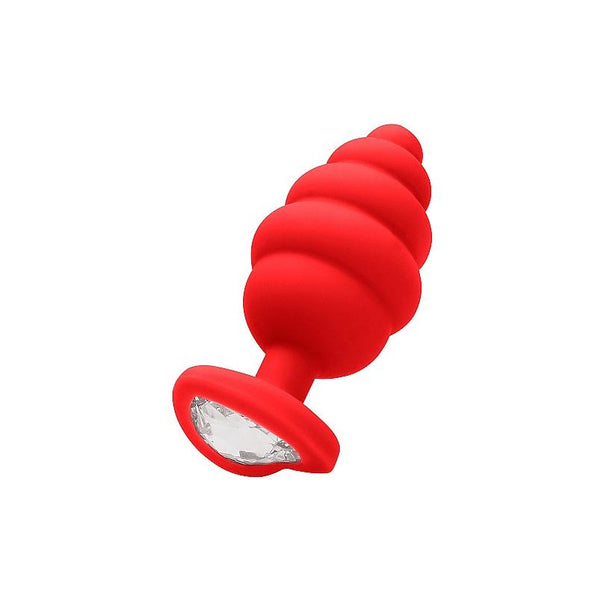 Rosebud Ribbed Extra Large Rouge avec Diamant coeur - Shots Toys - Taille L