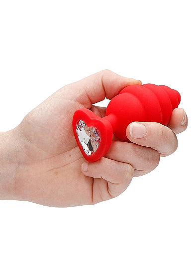 Rosebud Ribbed Extra Large Rouge avec Diamant coeur - Shots Toys - Taille L