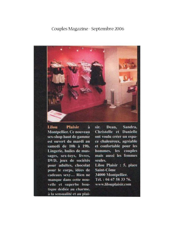 Lilou Plaisir à Montpellier (Couples magazine, septembre 2006)