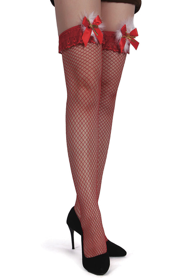 Bas résille rouges à noeuds-Paris Hollywood-Taille unique