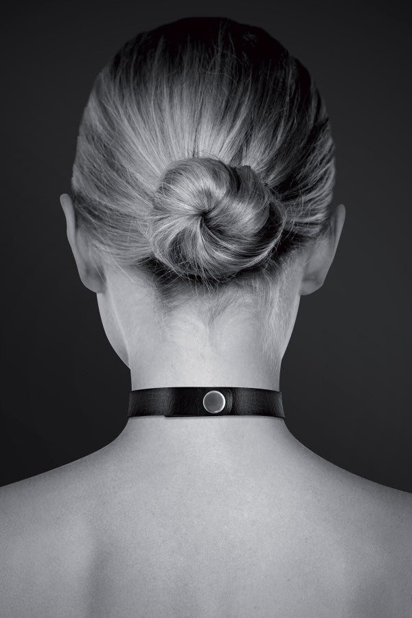 Collier ras du cou ajustable noir avec double anneau argenté - Bijoux Pour Toi