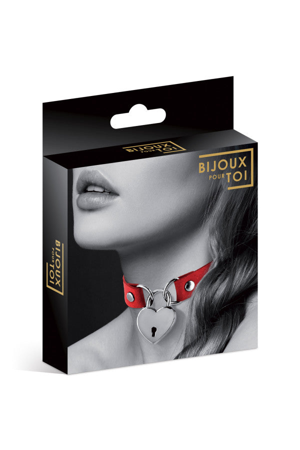 Collier ras du cou ajustable rouge avec cadenas argenté - Bijoux Pour Toi