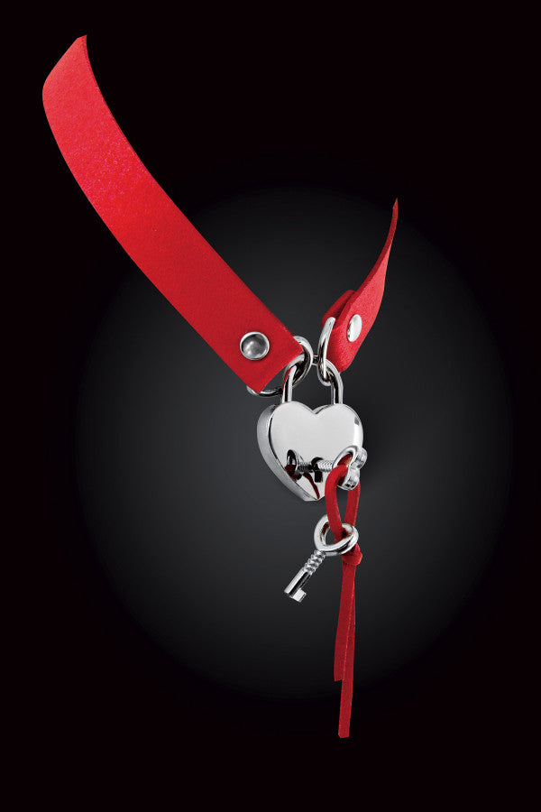 Collier ras du cou ajustable rouge avec cadenas argenté - Bijoux Pour Toi