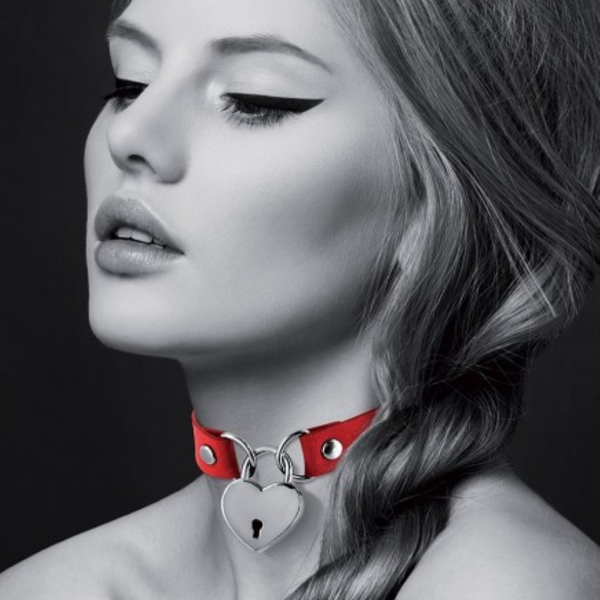 Collier ras du cou ajustable rouge avec cadenas argenté - Bijoux Pour Toi