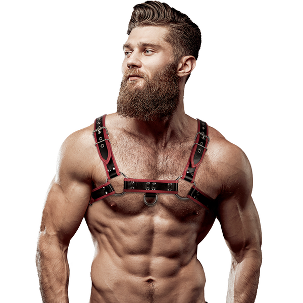 Harnais de poitrine homme rouge et noir - Fetish Harnesses