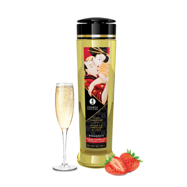 Huile de Massage Romance vin pétillant à la fraise - Shunga 240ml