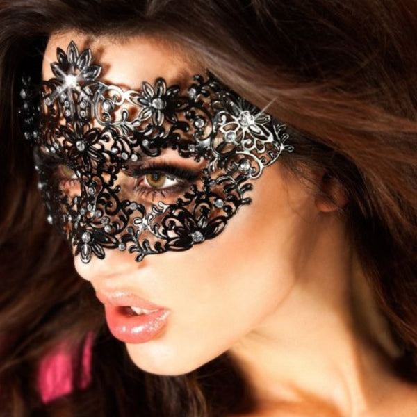 Masque Chilirose noir en cuivre avec strass de style floral - Pour femme 3701