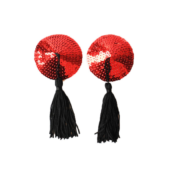 Nippies - Cache seins ronds rouges à pompons noirs Paris Hollywood