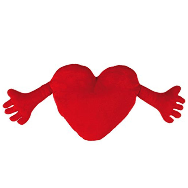 Coussin-Peluche Cœur Rouge Avec Bras - 70x30 Cm, Doudou Décoratif Doux Et Câlin Pour Chambre Romantique