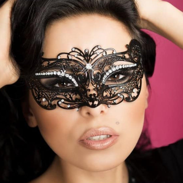 Masque Chilirose noir en cuivre avec strass effet papillon - Pour femme 3754