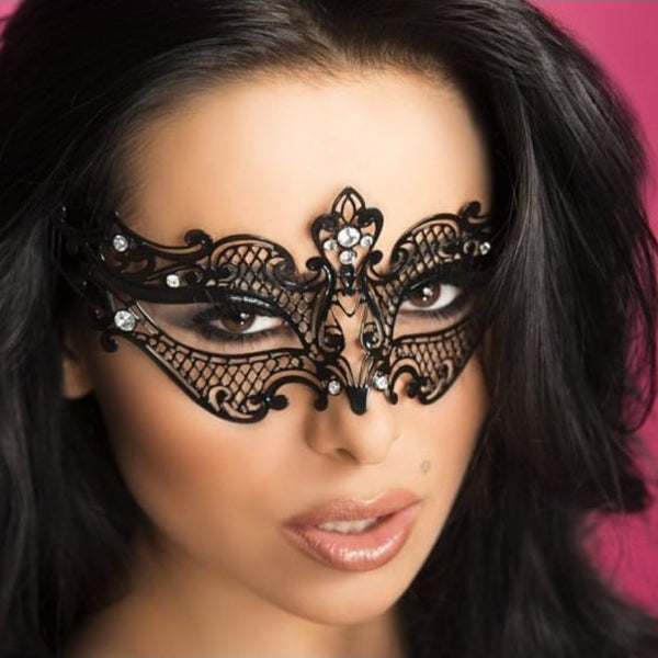 Masque Chilirose noir en cuivre avec strass effet resille - Pour femme 3755