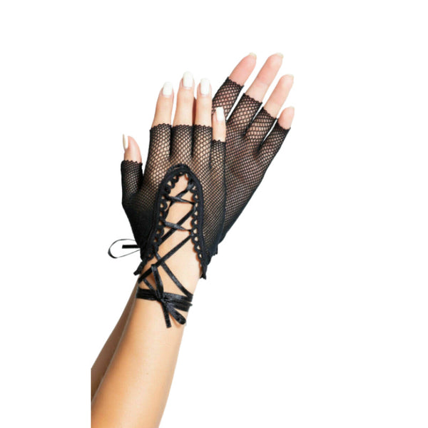 Mitaines en resille noire avec laçage - Modèle court - Leg Avenue gants
