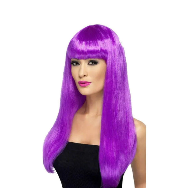 Perruque coupe longue avec frange - violet