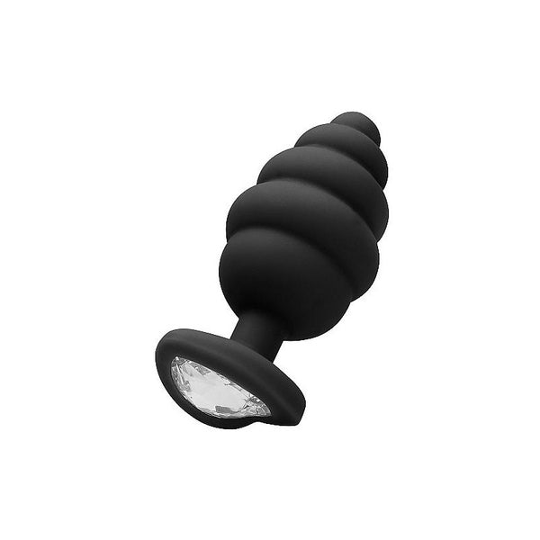 Rosebud Ribbed Extra Large Noir avec Diamant coeur - Shots Toys - Taille L