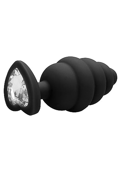 Rosebud Ribbed Extra Large Noir avec Diamant coeur - Shots Toys - Taille L