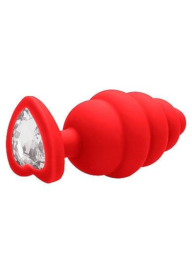 Rosebud Ribbed Extra Large Rouge avec Diamant coeur - Shots Toys - Taille L