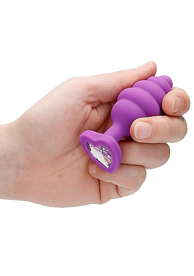 Rosebud Ribbed Large Violet avec Diamant coeur - Shots Toys - Taille M